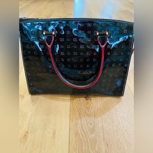 Arcadia Italian Satchel Embossed Patten Leather Black Red Python Accents